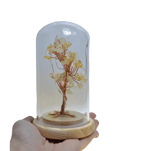 Copac in cupola de sticla cu lumina multicolora, cristal natural Citrin, 13cm, imagine 4