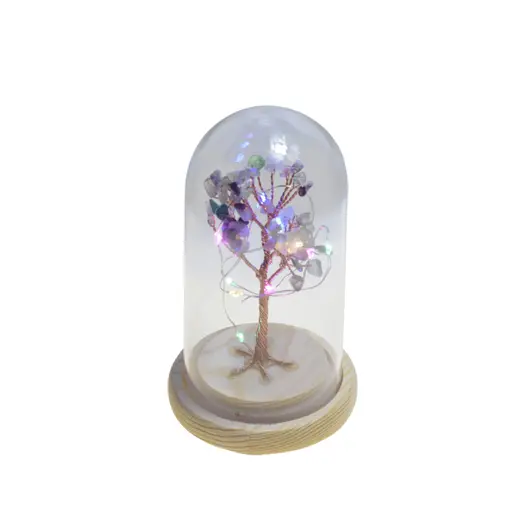Copac in cupola de sticla cu lumina multicolora, cristal natural Fluorit, 13cm, imagine 2