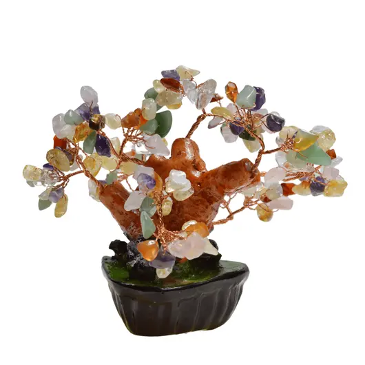 Copac in ghiveci cu 8 ramuri din cristal natural 7 chakre, 12cm, imagine 2