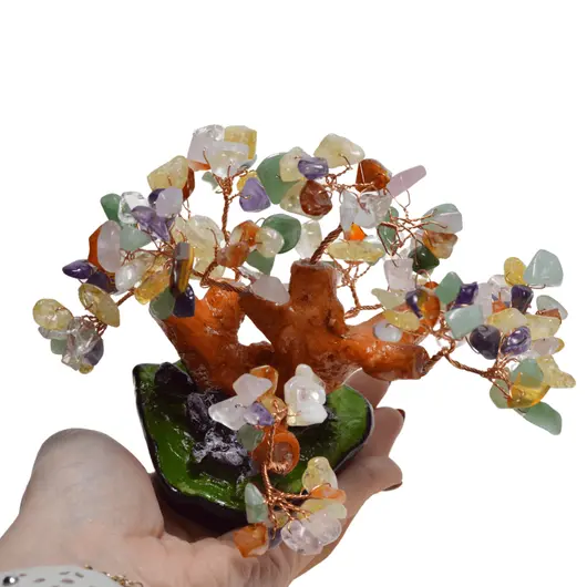Copac in ghiveci cu 8 ramuri din cristal natural 7 chakre, 12cm, imagine 4
