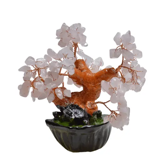 Copac in ghiveci cu 8 ramuri din cristal natural Cuart roz, 12cm