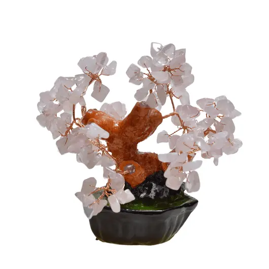 Copac in ghiveci cu 8 ramuri din cristal natural Cuart roz, 12cm, imagine 2