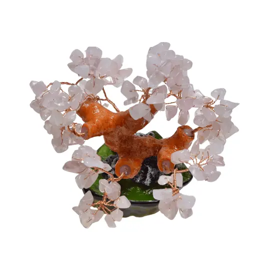 Copac in ghiveci cu 8 ramuri din cristal natural Cuart roz, 12cm, imagine 3