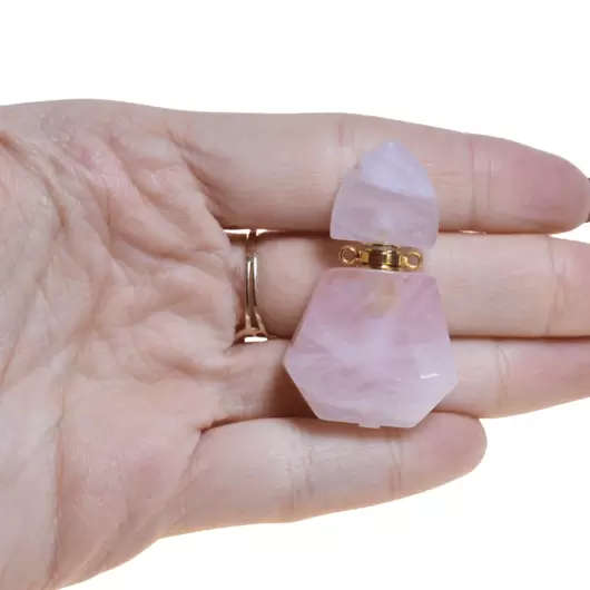 Pandantiv cristal natural Cuart roz sticluta model 2 cu agatatoare aurie, 4,2cm, imagine 3