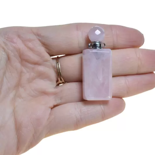 Pandantiv cristal natural Cuart roz sticluta model 4 cu agatatoare argintie, 4,2cm, imagine 3