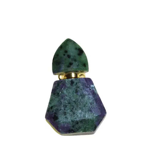 Pandantiv cristal natural Rubin in zoisit sticluta model 2 cu agatatoare aurie, 4,5cm