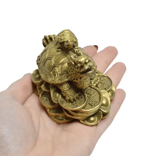 Statueta Feng Shui din alama Broasca Dragon cu pui, 8cm, imagine 6