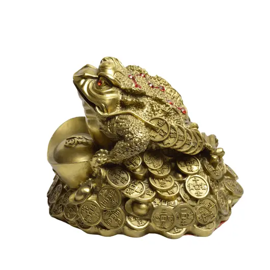 Statueta Feng Shui din alama Broasca raioasa pentru prosperitate cu pepita, 23cm, imagine 2
