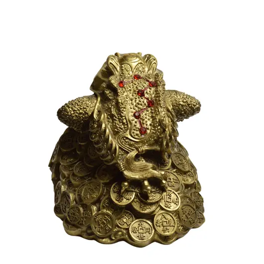 Statueta Feng Shui din alama Broasca raioasa pentru prosperitate cu pepita, 23cm, imagine 3