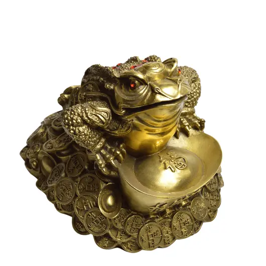 Statueta Feng Shui din alama Broasca raioasa pentru prosperitate cu pepita, 23cm, imagine 5