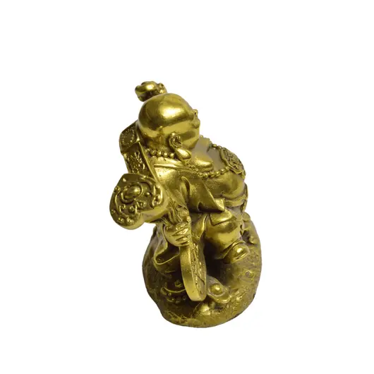 Statueta Feng Shui din alama Buddha vesel cu Ru Yi, 12cm, imagine 2