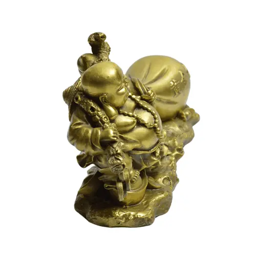 Statueta Feng Shui din alama Buddha vesel cu sac de bani, 22cm, imagine 3