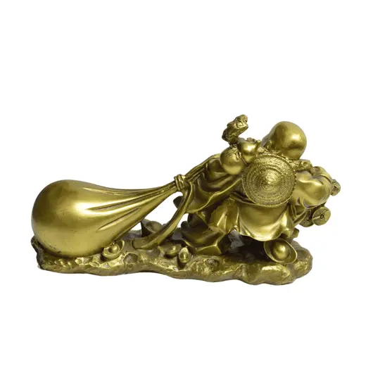 Statueta Feng Shui din alama Buddha vesel cu sac de bani, 22cm, imagine 4