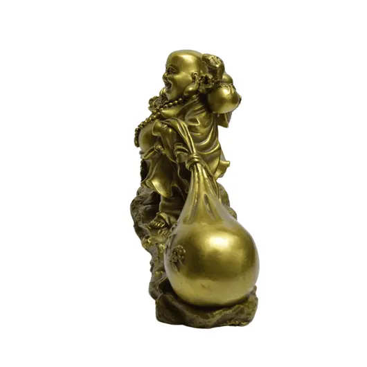 Statueta Feng Shui din alama Buddha vesel cu sac de bani, 22cm, imagine 5