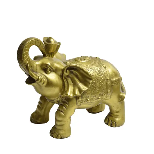 Statueta Feng Shui din alama Elefant cu pepita, 19cm, imagine 2