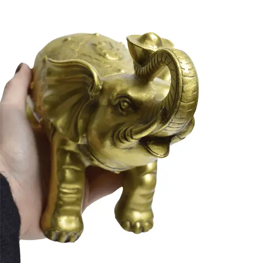 Statueta Feng Shui din alama Elefant cu pepita, 19cm, imagine 7
