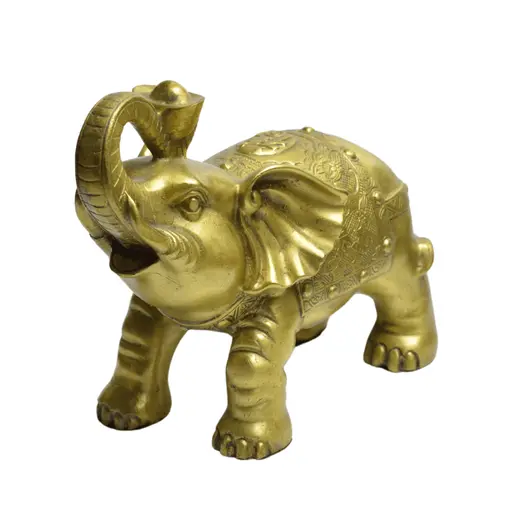 Statueta Feng Shui din alama Elefant cu pepita, 19cm