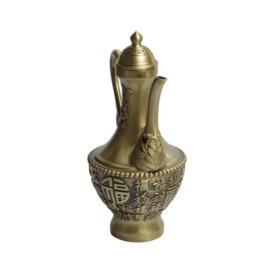 Statueta Feng Shui din alama vas pentru ceai cu simboluri chinezesti, 19cm, imagine 2