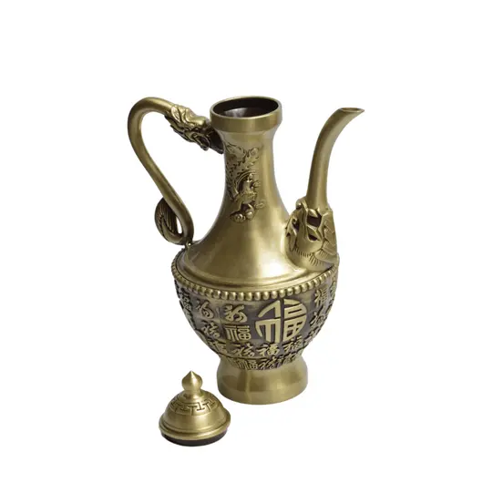 Statueta Feng Shui din alama vas pentru ceai cu simboluri chinezesti, 19cm, imagine 3