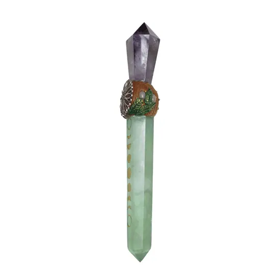 Bagheta din cristal natural Ametist si Fluorit cu fazele lunii, 22,6cm, imagine 2