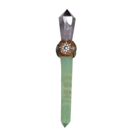Bagheta din cristal natural Ametist si Fluorit cu fazele lunii, 22,6cm, imagine 3
