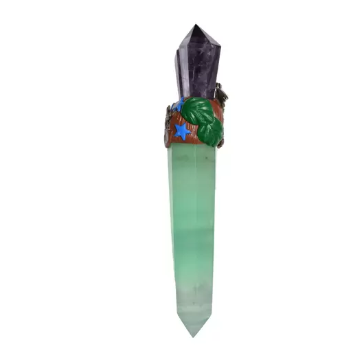 Bagheta din cristal natural Fluorit si Ametist cu dragon, 19cm, imagine 4