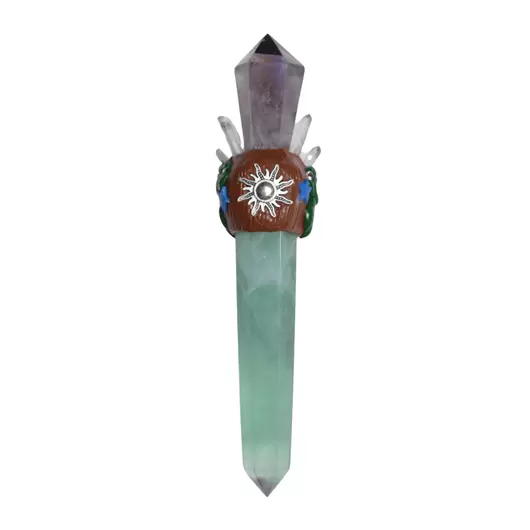 Bagheta din cristal natural Fluorit si Ametist cu steaua lui David, 20cm, imagine 3