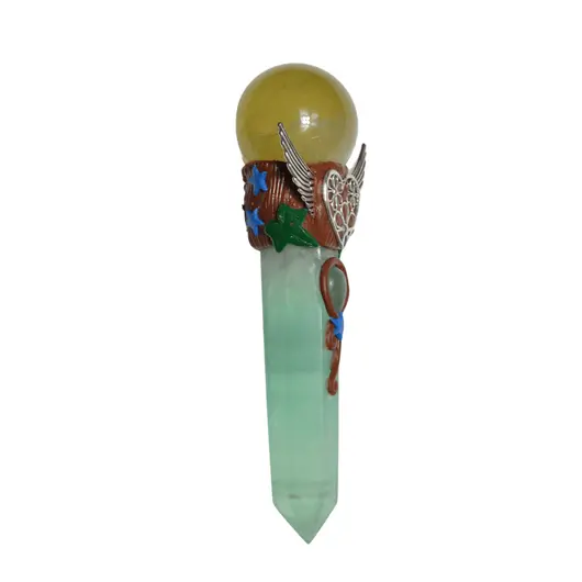 Bagheta din cristal natural Fluorit si Calcit cu inima, 17,2cm, imagine 2