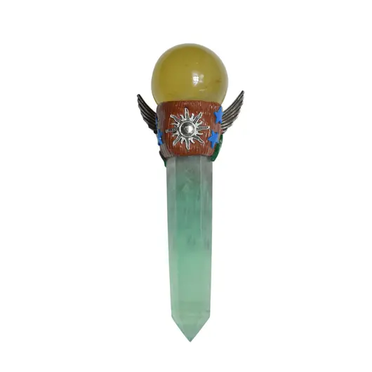 Bagheta din cristal natural Fluorit si Calcit cu inima, 17,2cm, imagine 4