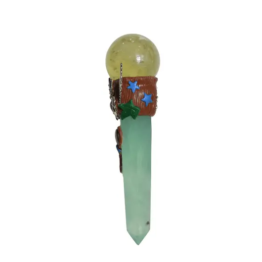 Bagheta din cristal natural Fluorit si Calcit sfera cu paianjen, 17cm, imagine 2