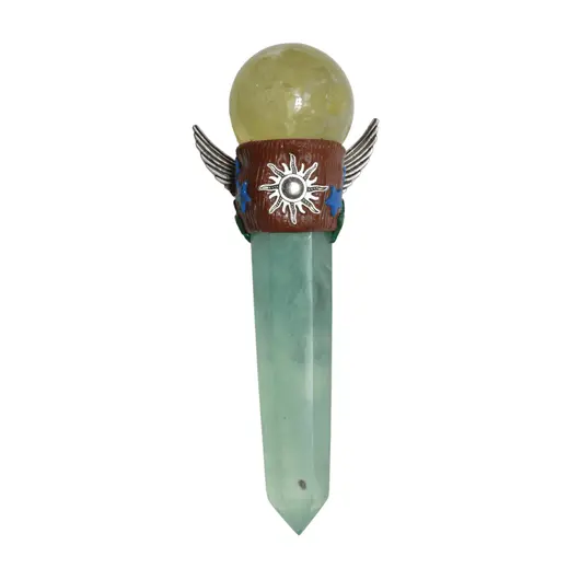 Bagheta din cristal natural Fluorit si Calcit sfera cu paianjen, 17cm, imagine 3