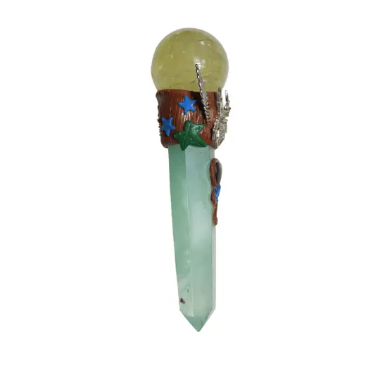Bagheta din cristal natural Fluorit si Calcit sfera cu paianjen, 17cm, imagine 4