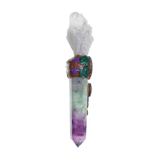 Bagheta din cristal natural Fluorit si Cristal de stanca cu margareta, 19cm, imagine 4