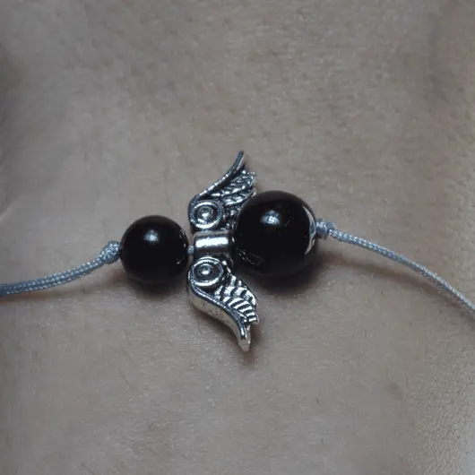 Bratara Therapy Angel Collection Obsidian auriu, 6-8mm, imagine 3