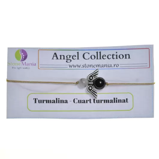 Bratara Therapy Angel Collection Turmalina neagra si Cuart turmalinat, 6-8mm
