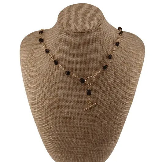 Colier reglabil Turmalina neagra, Zircon si metal auriu, 4-8mm, imagine 3
