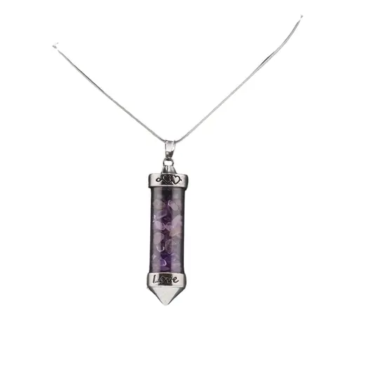 Pandantiv cu varf si chipsuri din cristal natural Ametist, 6cm