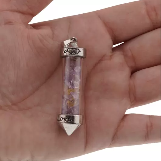 Pandantiv cu varf si chipsuri din cristal natural Ametrin, 6cm, imagine 3