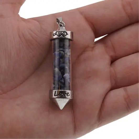Pandantiv cu varf si chipsuri din cristal natural Lapis lazuli, 6cm, imagine 3