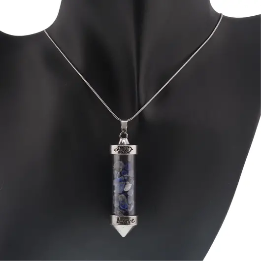 Pandantiv cu varf si chipsuri din cristal natural Lapis lazuli, 6cm