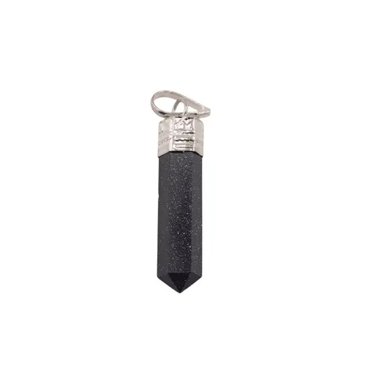 Pandantiv cu varf si montura argintie Goldstone albastru, 50mm