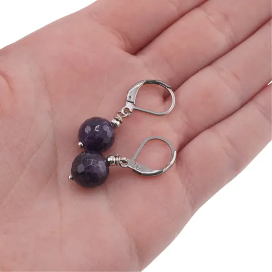Cercei cu agatatoare ametist, sfere fatetate 10mm si bumb gravat, imagine 3
