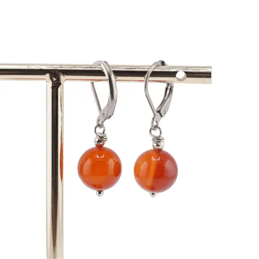 Cercei cu agatatoare carneol, sfera de 11mm si bumb gravat, imagine 2