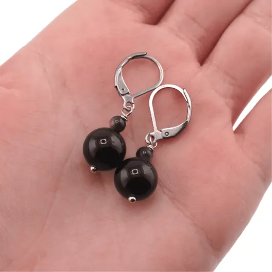 Cercei cu agatatoare obsidian auriu, sfere 10mm si 4mm, imagine 3