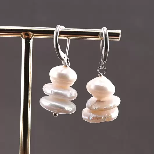 Cercei cu agatatoare perle de cultura plate si sfera, 18mm, imagine 2