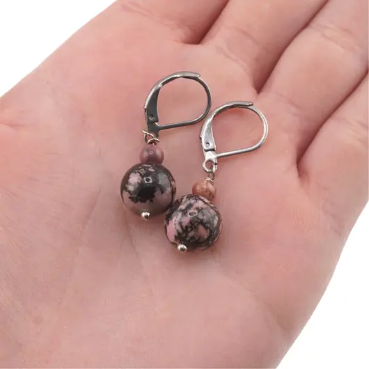Cercei cu agatatoare rodocrozit si rodonit, sfere de 10mm si 4mm, imagine 3