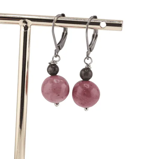 Cercei cu agatatoare rodonit si rodonit roz, sfere 10mm si 4mm, imagine 2