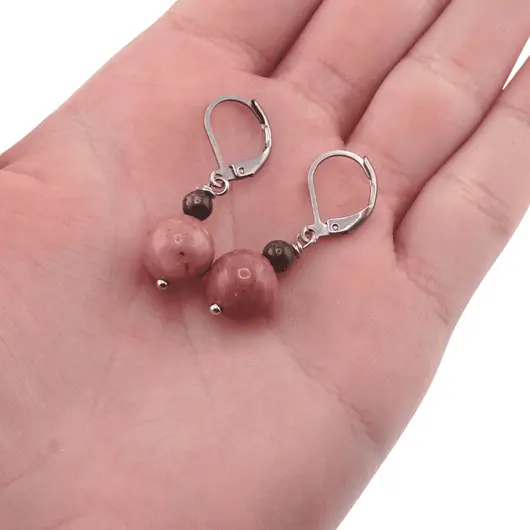 Cercei cu agatatoare rodonit si rodonit roz, sfere 10mm si 4mm, imagine 3