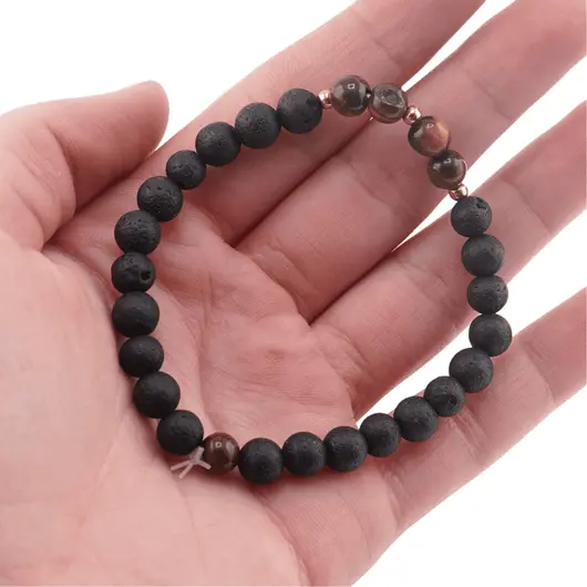 Bratara cristale naturale sfere Roca vulcanica si Ochi de tigru pe elastic, 6mm, imagine 2