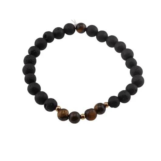 Bratara cristale naturale sfere Roca vulcanica si Ochi de tigru pe elastic, 6mm